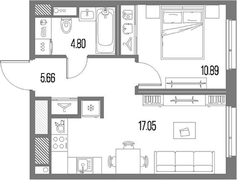 1-комнатная квартира 38.41 м², 4/10 эт., ЖК «LEGENDA Васильевского»
